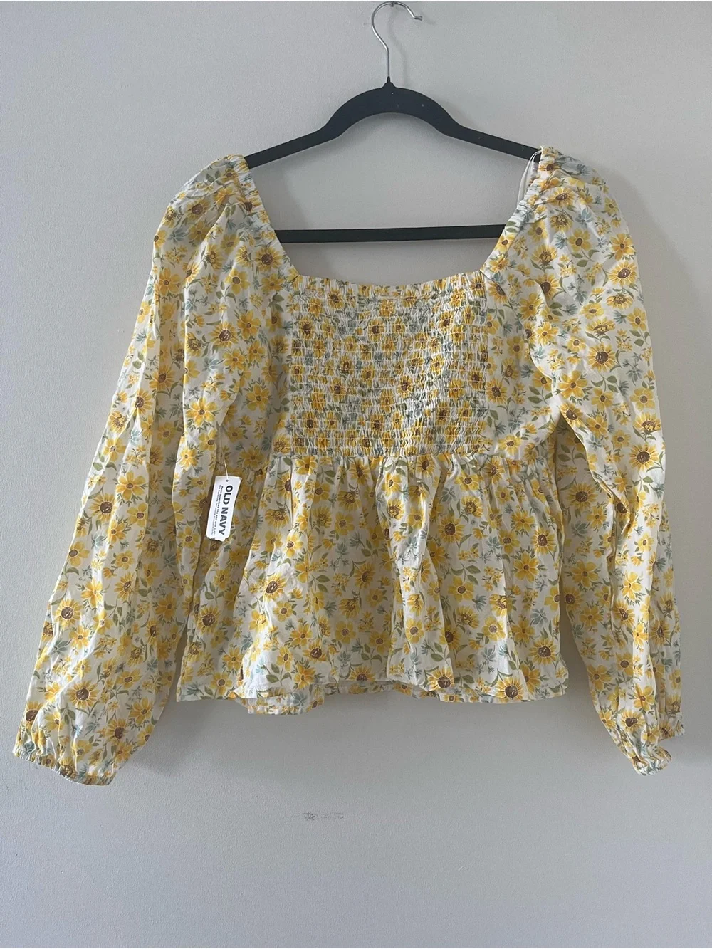 NWT Old Navy Yellow Floral Puff Sleeve Top Small Cottagecore Romantic Prairie